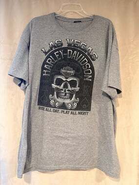 Harley-Davidson Las Vegas Dread King Skull T-Shirt Heather Grey small stain